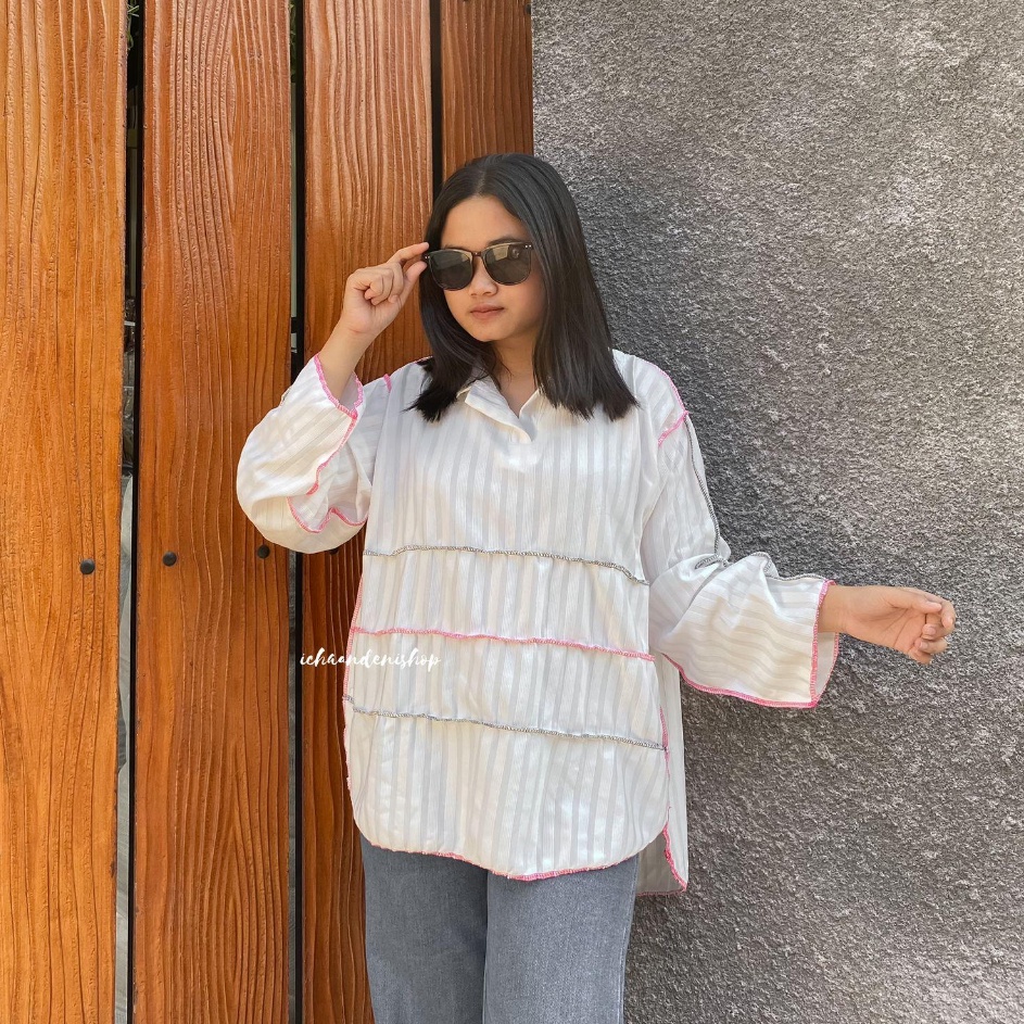 Harga Bagus ICH  Sooya Top Colorblock Jumbo Atasan Knit Hornet