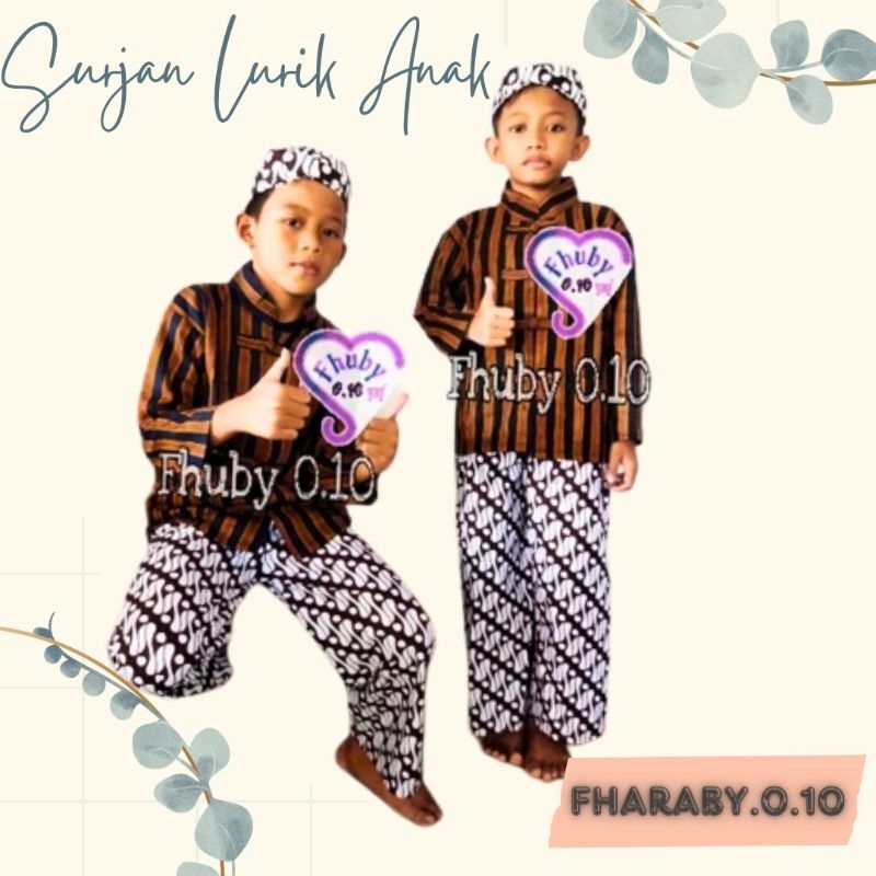 Baju Surjan Lurik Anak Shanghai Koko - Baju+Celana Batik Putih+Blangkon - Baju Adat Anak Murah