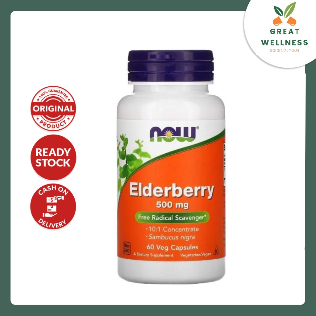 (BISA COD) Now Food Elderberry 500 mg 60 Veg Cap Now Elderberry