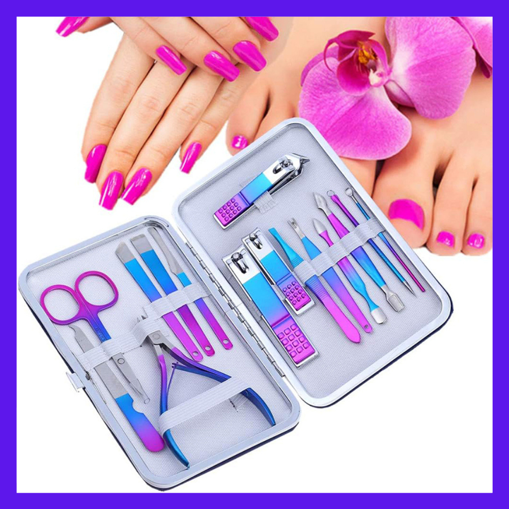 Nail Art Set Gunting Kuku Manicure Pedicure 15 PCS - 7023D - Multi-Color Nail Art set Alat Pedicure 