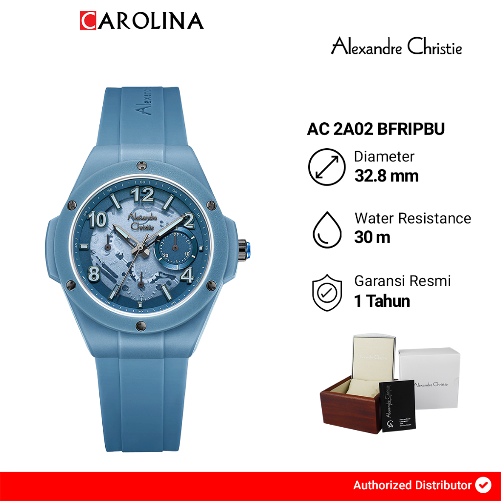 Jam Tangan Wanita Alexandre Christie AC 2A02 BFRIPBU Transparency Dial Blue Rubber Strap