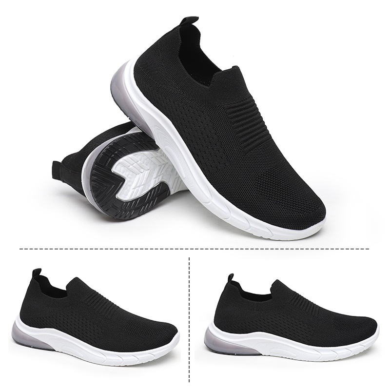 BEST SELLER Batavia GROSIR sepatu kanvas pria rajut sepatu pria sepatu tanpa tali hitam sepatu pria