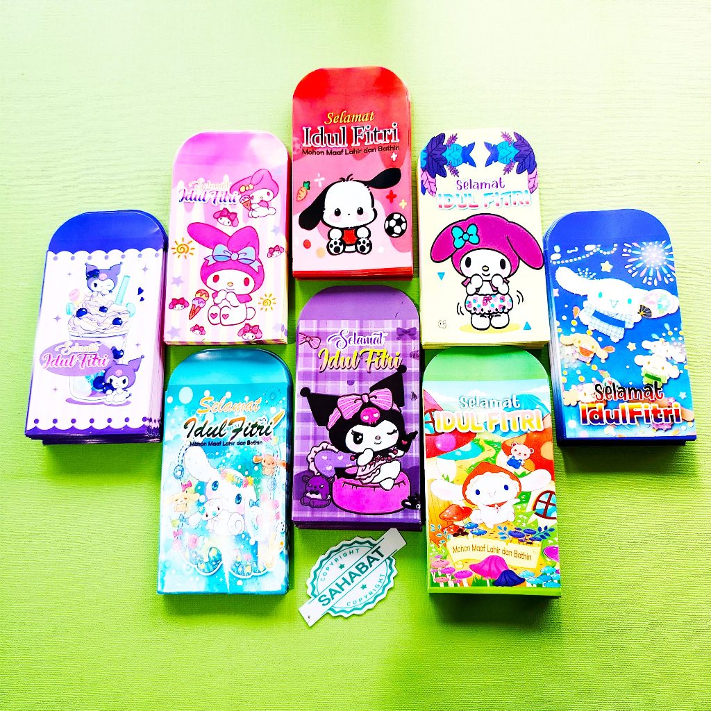 

10 PCS AMPLOP / ANGPAU LEBARAN GAMBAR KARTUN KUROMI, CINNAMOROL, MY MELODY UKURAN MEDIUM