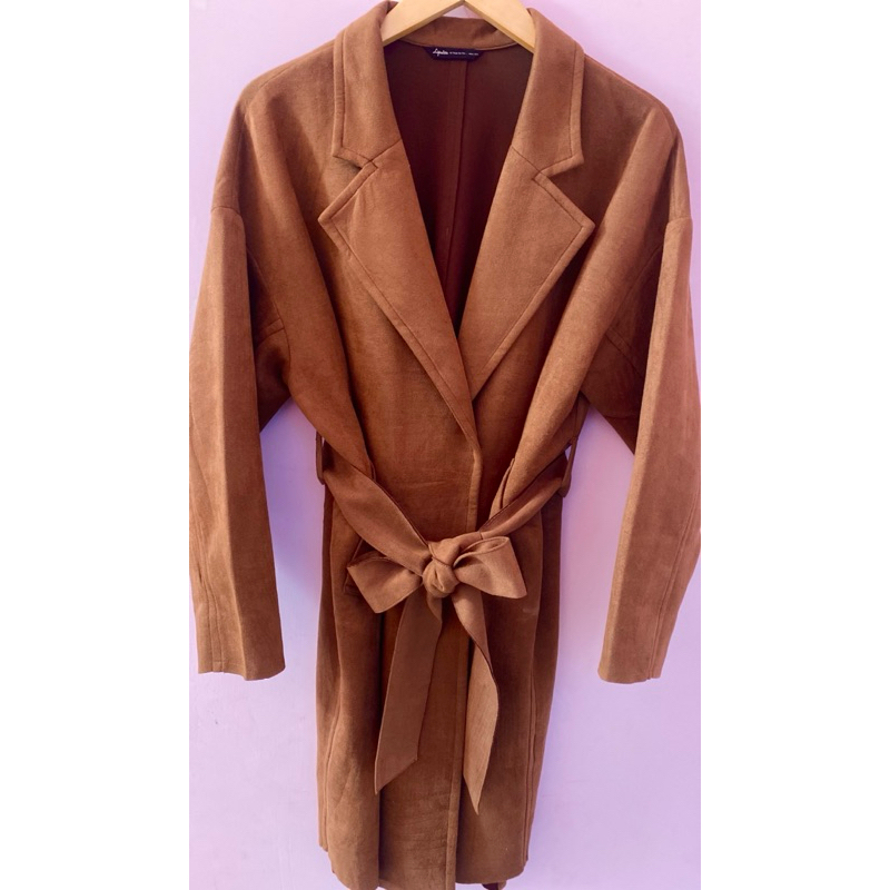 COAT WOOL SUEDE CARAMEL MADE IN KOREA LD 115 Pnjg 95 ADA BELT NO FURING WOOL RINGAN GOOD FOR DAILY P