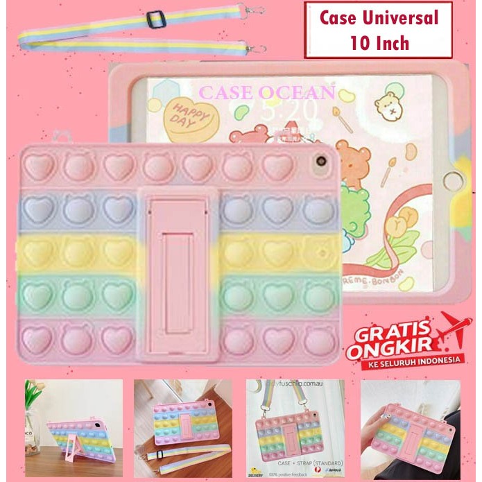 Olike Edu Tab E3 10 SoftCase Soft Case Anak Kids POP IT Bubble Rainbow Free Tali Slempang Lanyard St