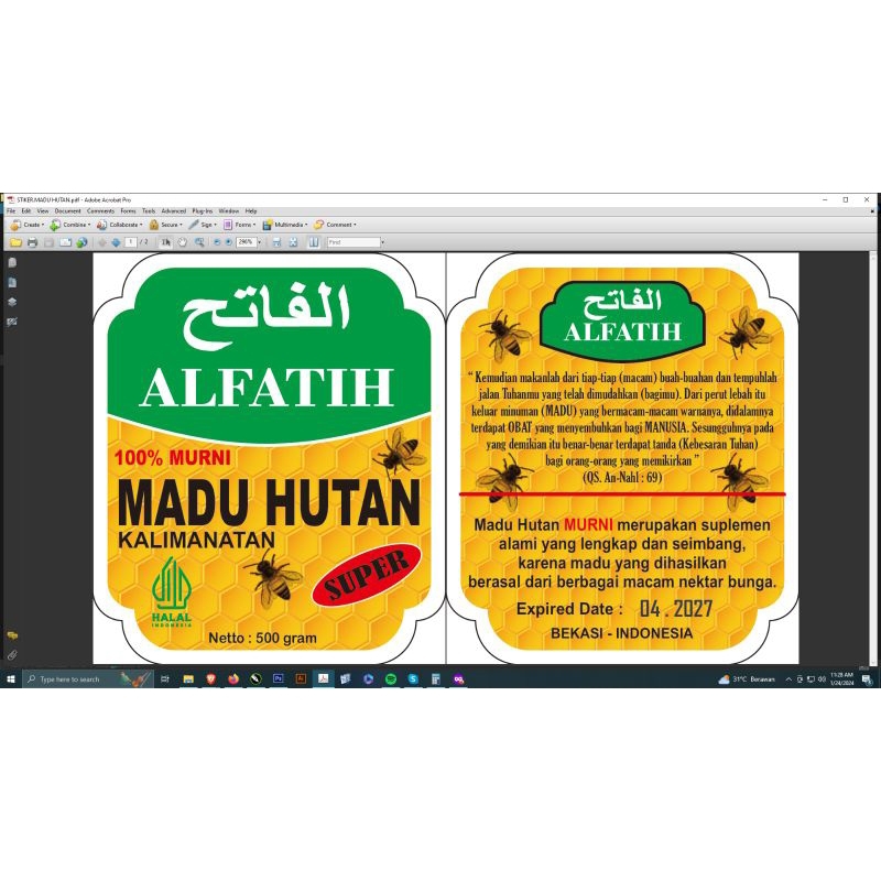 

Cetak sticker madu asli refiil | bahan vinyl laminasi glossy | stiker custom sticker botol madu asli anti air