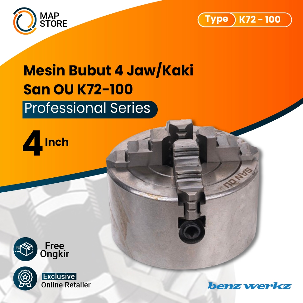 Chuck Bubut 4'' 4 Jaw / Claw Bubut 4 Kaki K72 100 / Catok Kepala Bubut