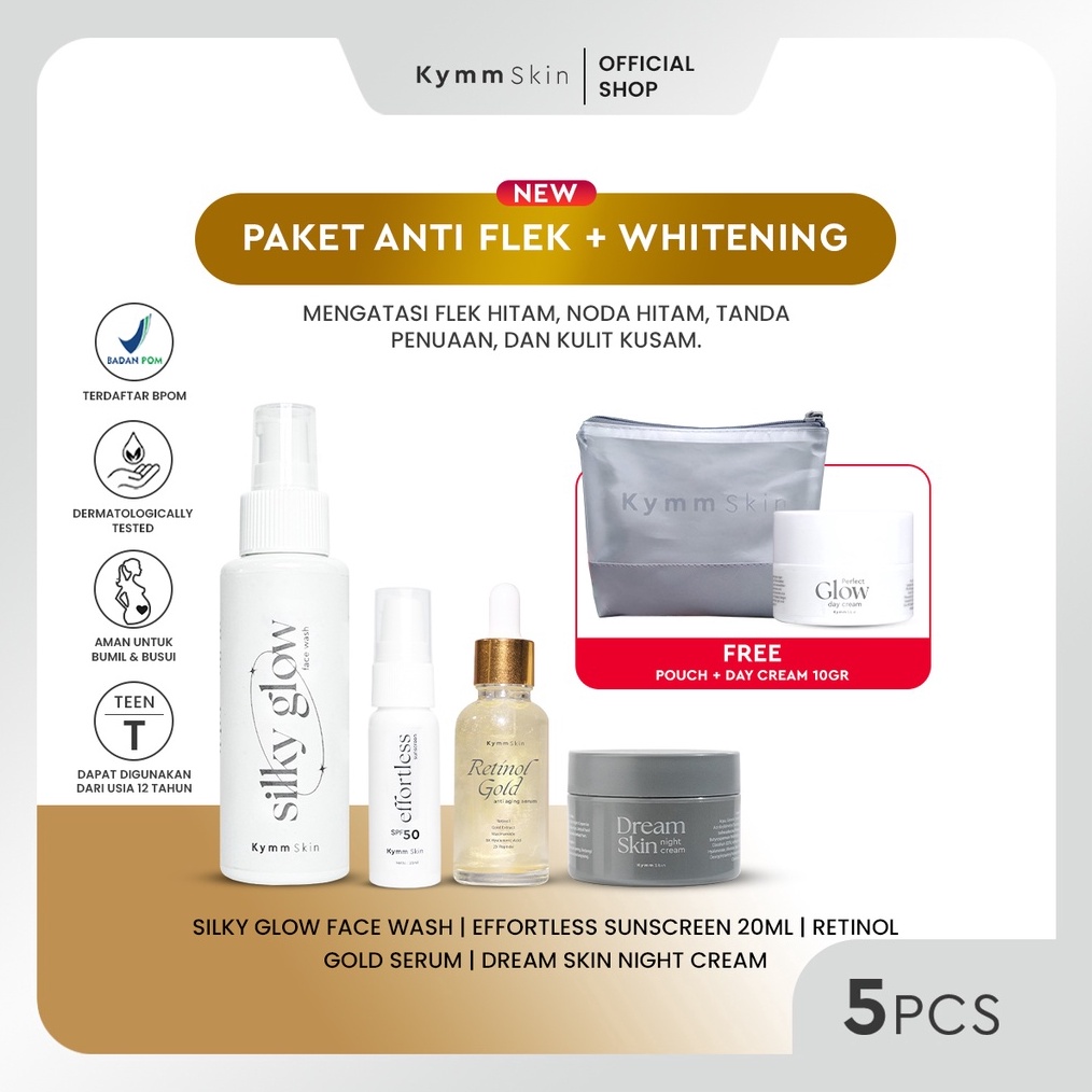 ART D29G KYMM SKIN Paket Anti Flek  Whitening 5PCS Free pouch  Day Cream 1gr Face Wash Sunscreen 2ml