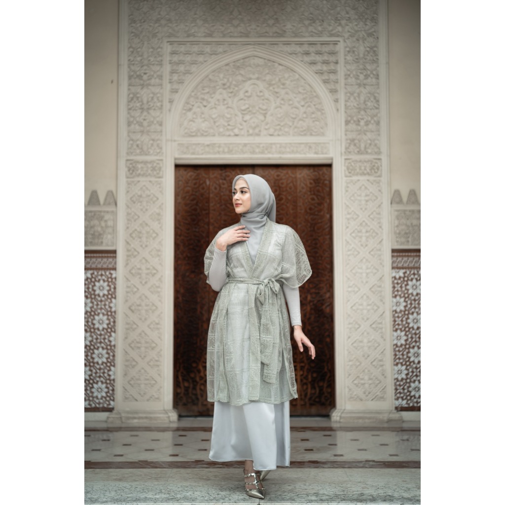 ATVEZZO Claudy Dusty Green One Set Dress Pesta Baju Lebaran Gaun Gamis Elegan Terusan bisa Hijab Arm