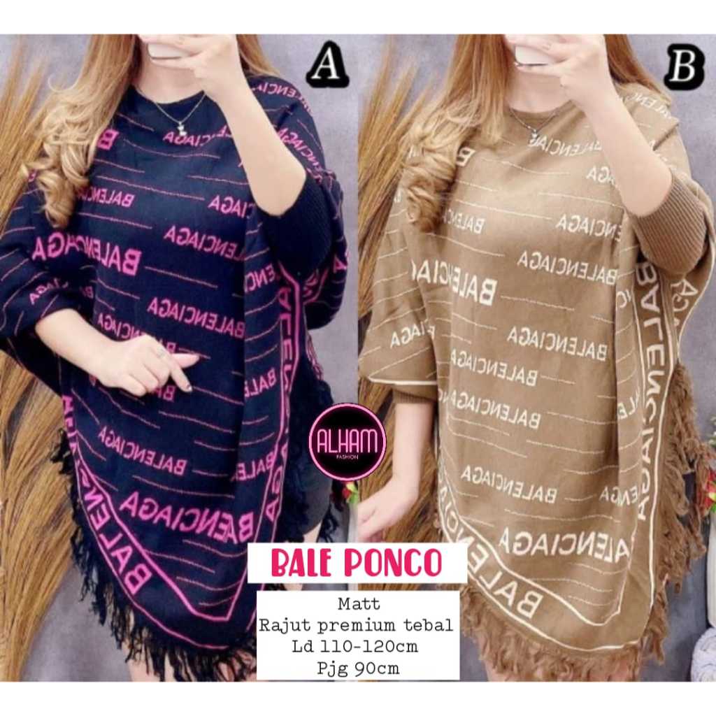 Bale Ponco Alham Atasan Sweater Rajut Wanita Ld 110 - 120 Jumbo XXXL Motif Kekinian Korea Terbaru