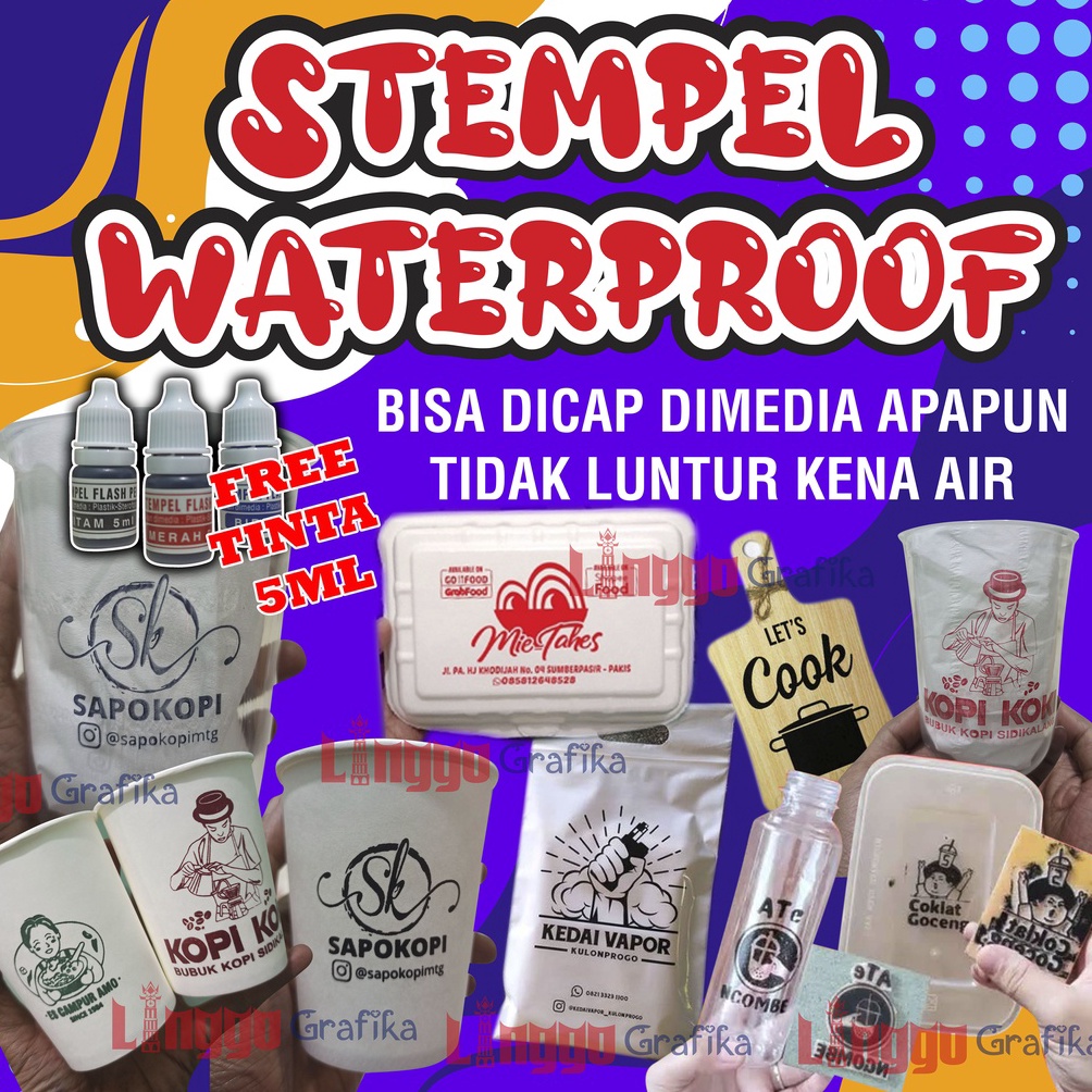 

Ready Stempel Plastik Cup Gelas Sterofoam Mika Kayu Polymailer Standing Pouch Tinta Permanen Waterproof SCQ