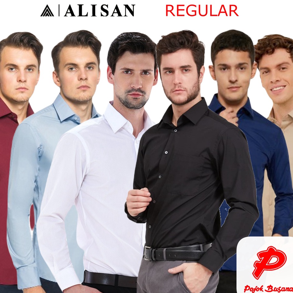 sgn17 Pojok Busana Alisan Kemeja Lengan Panjang Polos Pria Regular Fit  Kemeja Formal  Kemeja Kantor