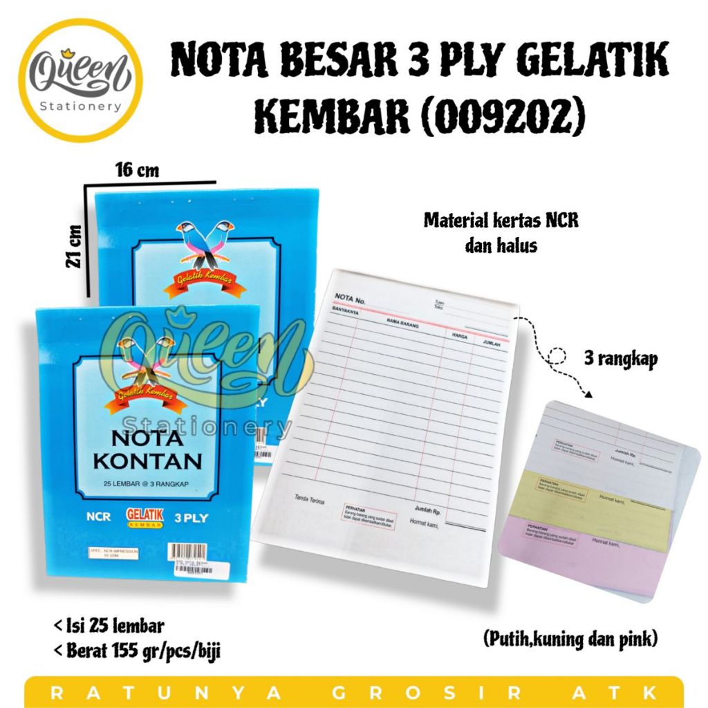 

1 PCS NOTA BESAR 3 PLY GELATIK KEMBAR / TANDA TERIMA / NOTA KONTAN (009202)
