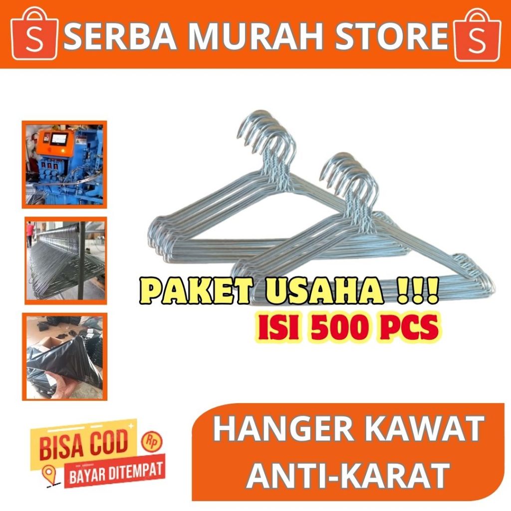 Serba Murah Store Paket Usaha (isi 500pcs) Hanger Baju Kawat Anti Karat Super Murah Super Hemat Gant