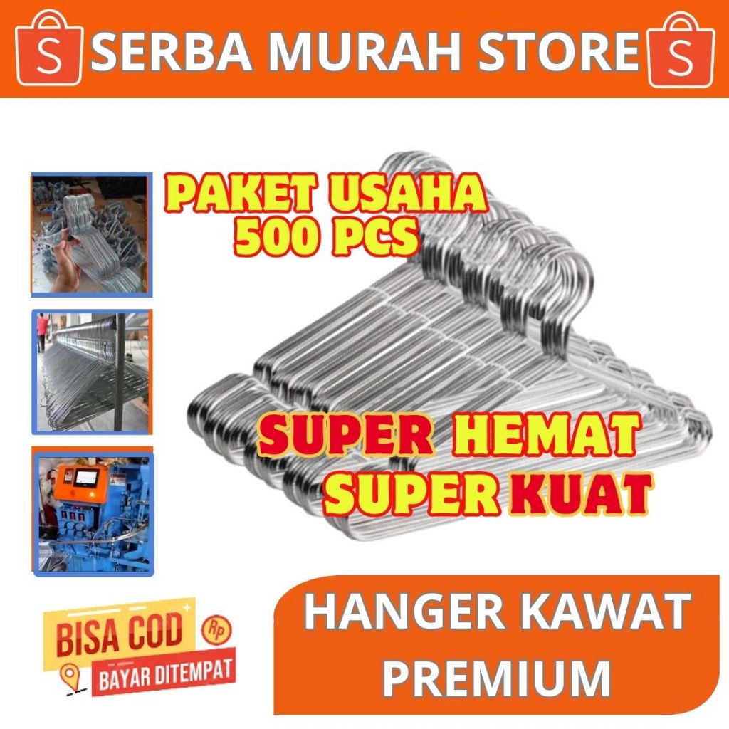 Serba Murah Store Paket Usaha (isi 500pcs) Hanger Baju Premium Tebal 2.2mm Kuat Kokoh Anti Meleyot A
