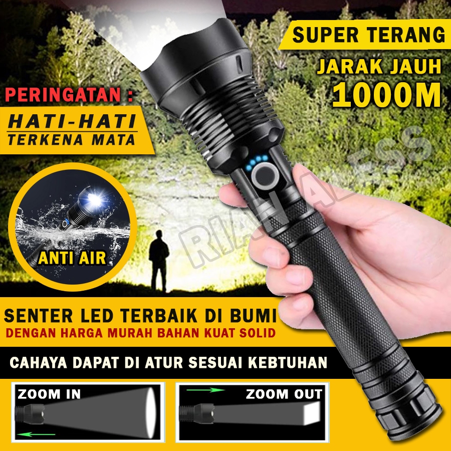 Senter Cas Led Super Terang Jarak Jauh Waterproof Anti Air Tahan Lama Sentar Sentet Led Super Paling