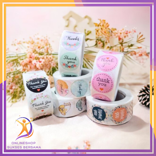 

OSB Sticker Thank You Roll Isi 500 Pcs Stiker Terima Kasih Warna Self Adhesive Seal Label Roll Sticker Thank You 2Cm Tempelan Ucapan Terimakasih Bulat 500pcs Segel Order Packing Motif Bunga Love Serbaguna