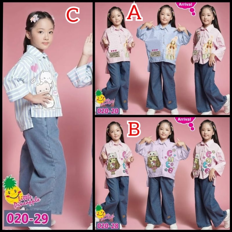 4-9th 020 Little Pineapple Baju Pakaian Set Setelan Anak Perempuan Cewek Cewe Kulot Jeans
