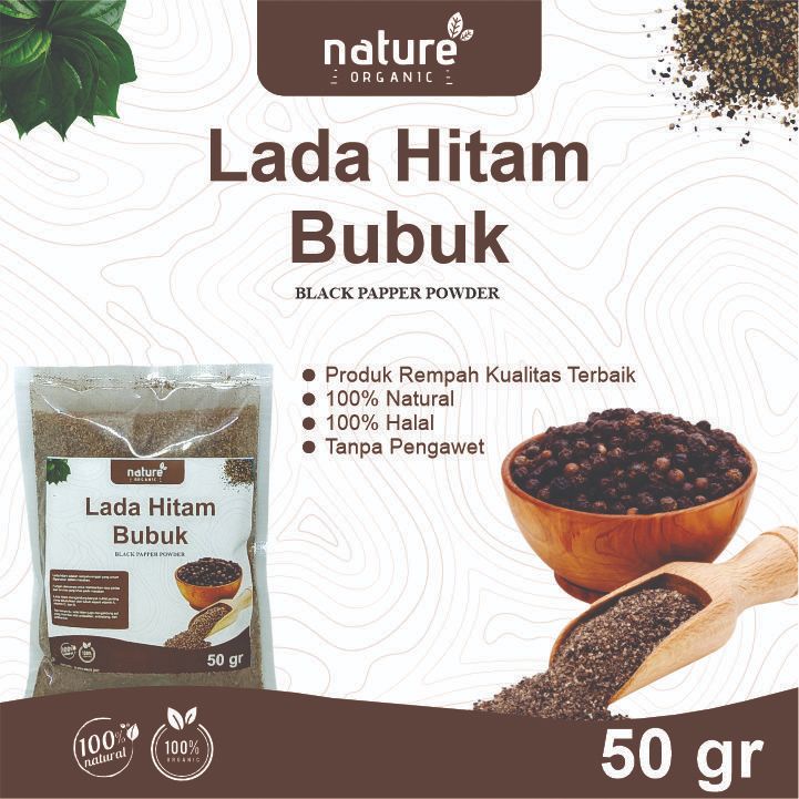 

LADA HITAM 50GR BUBUK HALUS MURNI TANPA CAMPURAN | BLACK PEPPER POWDER | NATURE ORGANIC