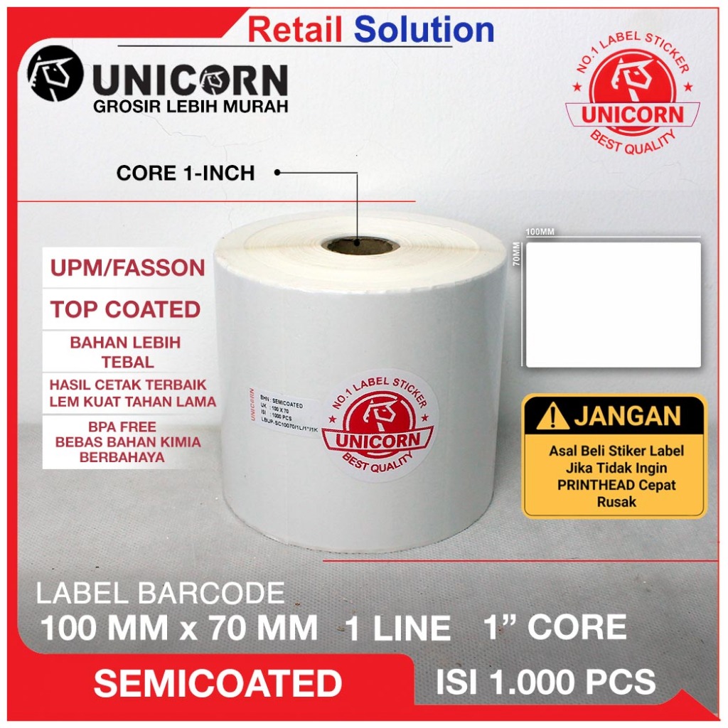 

Unicorn Stiker Label Bacode Semicoat 100x70 mm / 100 x 70 mm / 100x70MM / 10X7CM / 10X7 CM