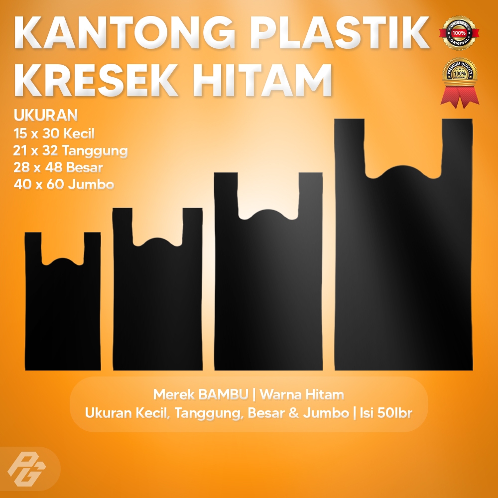 Isi 50 Lembar Kantong Plastik Hitam Bambu Ukuran Kecil, Tanggung, Besar & Jumbo / Kantong Plastik Kr
