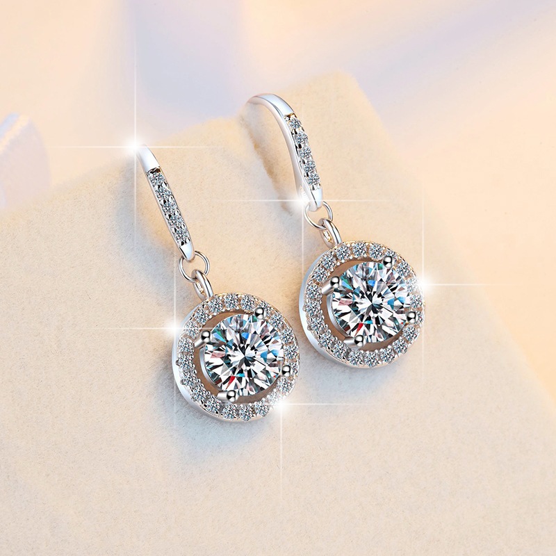 Anting Berlian Persegi Anting Titanium Emas Putih Bulat Anting Moissanite Diamond Earrings Anting Pe