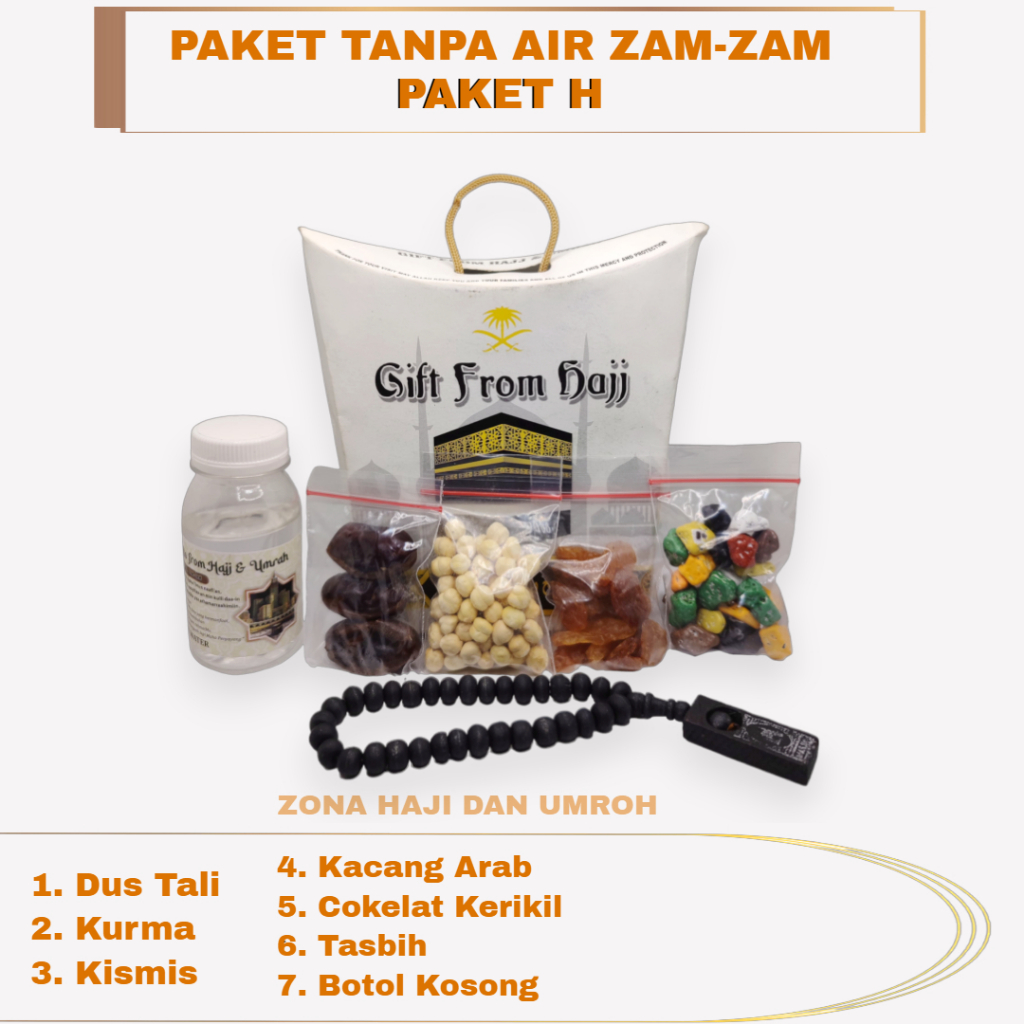 

Paket oleh-oleh haji dan umroh TANPA AIR ZAM-ZAM