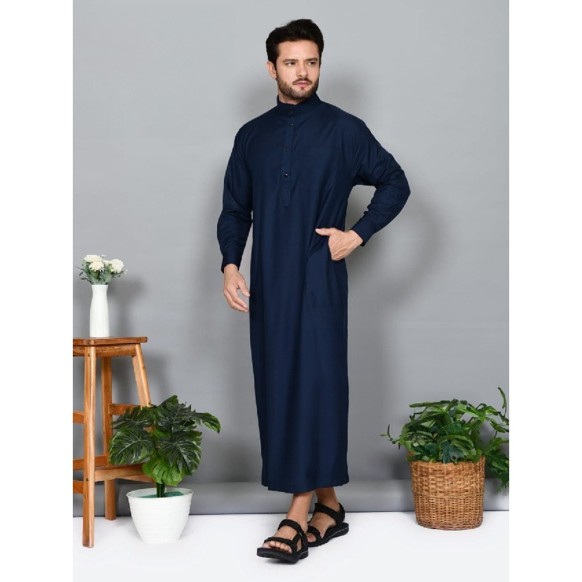 Jubah Madinah Polos Al Kamil - Gamis Pria Model Al Haramain Lengan Panjang - Baju Koko Muslim Pria D