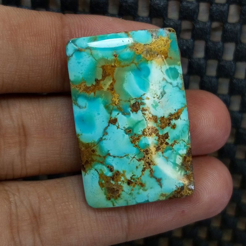 Natural Batu Pirus Persia Biru Toska Urat Emas Jumbo Model Kotak Top Collection