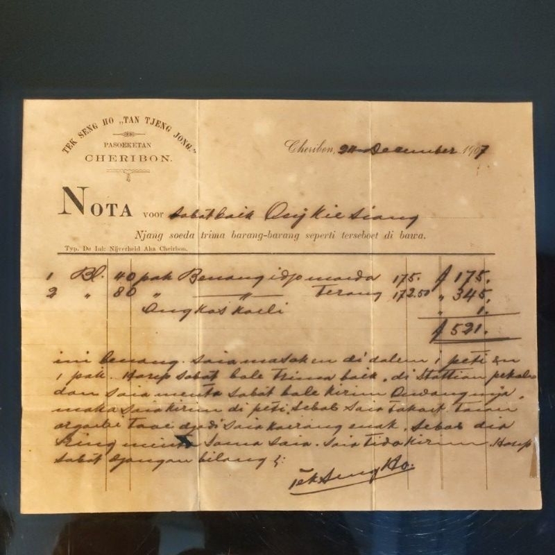 Nota Dagang Kuno 1907 old paper vintage