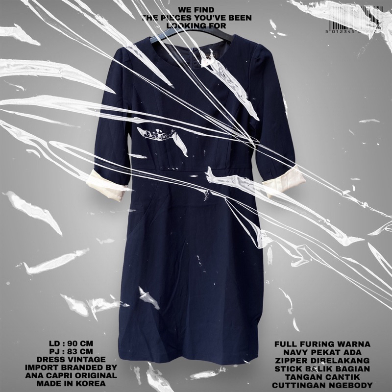 KOREAN DRESS/KOREAN STYLE/IMPORT DRESS/MIDI DRESS/NAVY DRESS/OFFICE DRESS/IMPORT DRESS/KOREAN LOOK/B