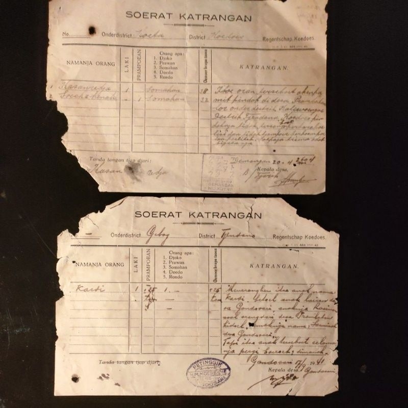 Arsip Kuno Dokumen Surat Keterangan Penduduk Masa Penjajahan Jepang