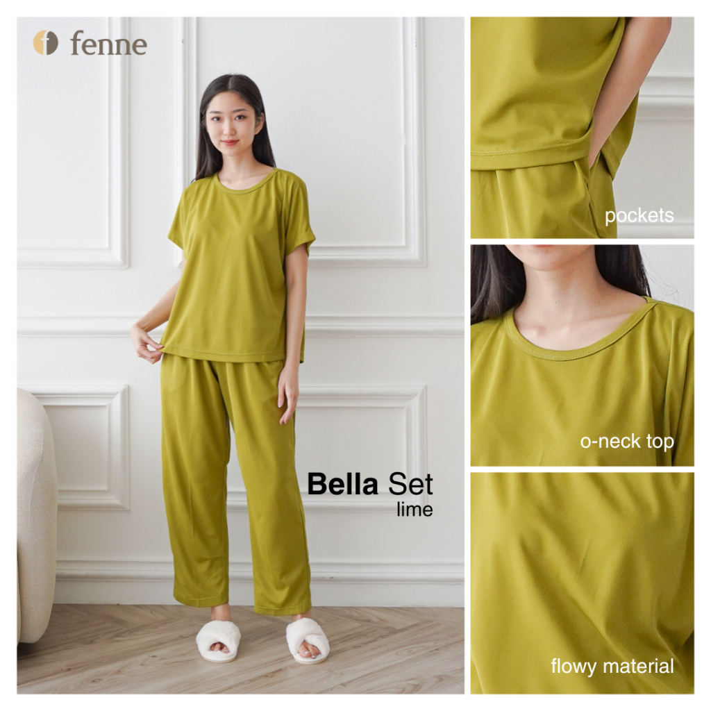 Fenne - Baju Tidur / Piyama / Baju Rumah Wanita Celana Panjang Premium Bella Set Crepe
