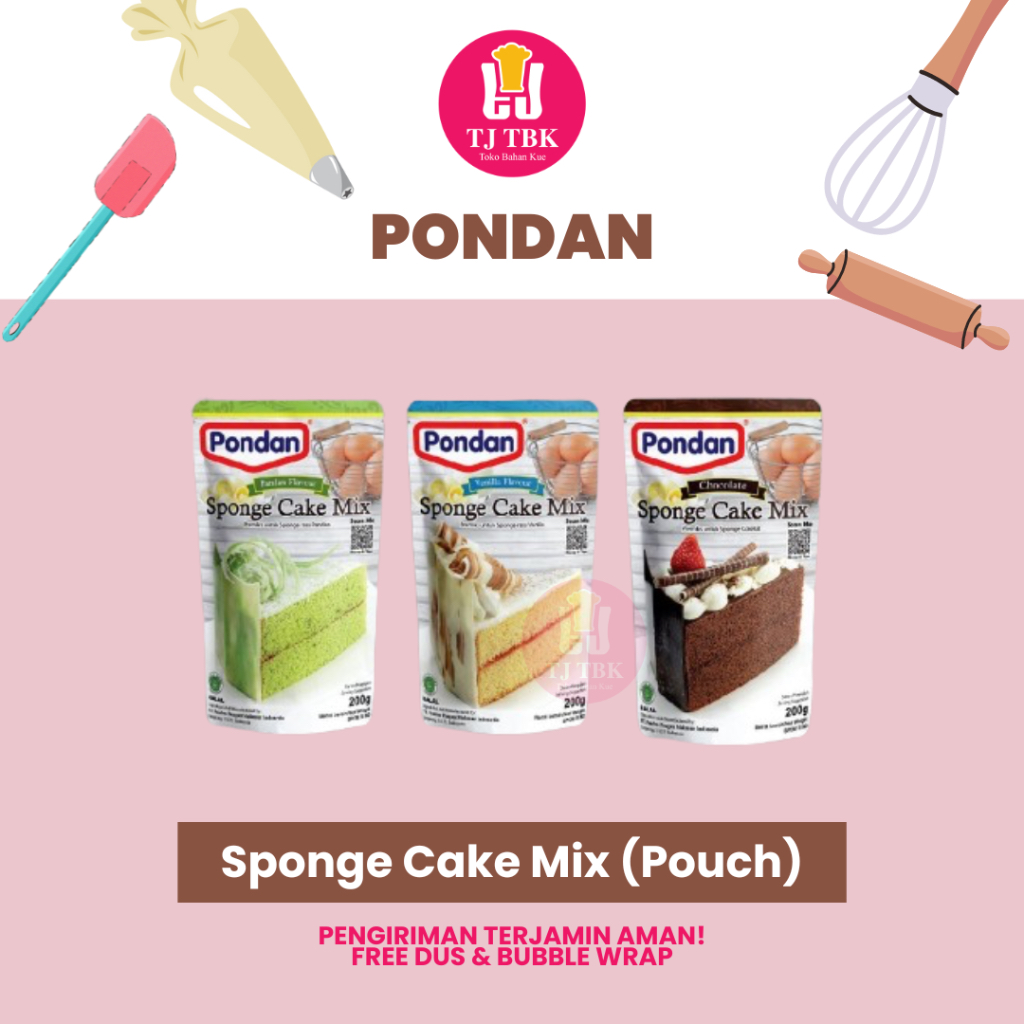 

PONDAN Sponge Cake Mix 200gr (Vanilla/Chocolate/Pandan) | Toko Bahan Kue TJ