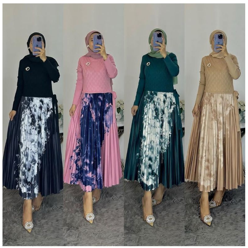 Gamis wanita viral Zara women panjng rajut plisket import kode 1628