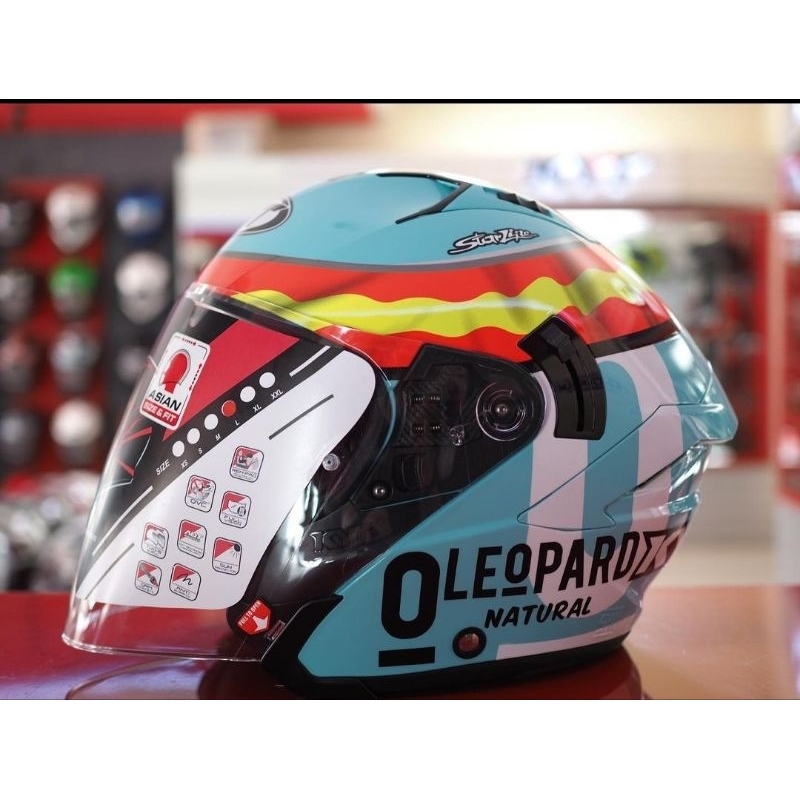 KYT NFJ PLAIN DENNIS FOGIA LEOPARD GLOSSY ORIGINAL | DOUBLE VISOR | HELM HALF FACE MOTOR ORI MOTIF L