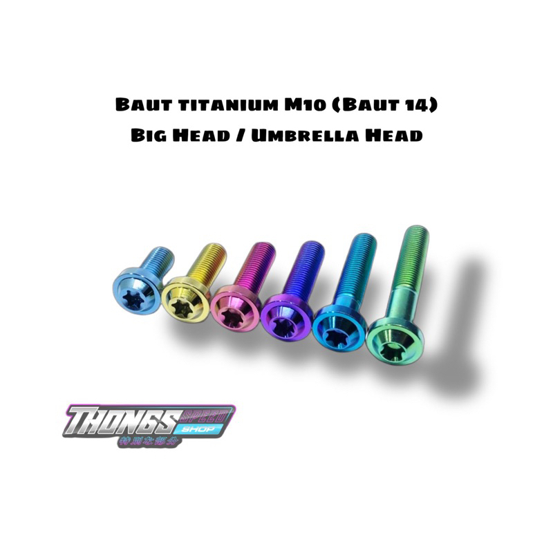 BAUT TITANIUM M10 DRAT 14 BIGHEAD / UMBRELLA HEAD GR5 PANJANG
