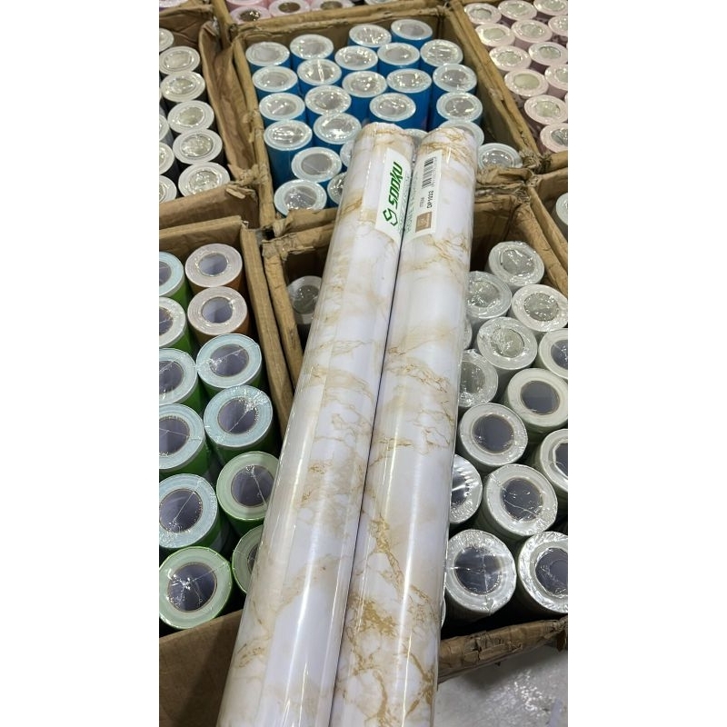 [ 45 CM x -+ 8 METER ] WALLPAPER STIKER / WALLSTIKER DINDING MOTIF MARMER GRANIET PUTIH GOLD