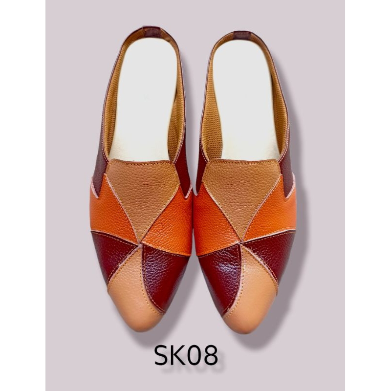 raibow Sandal Selop Kulit Wanita Hak Tahu 3cm Handmade Magetan kulit ujung lancip sapi leather
