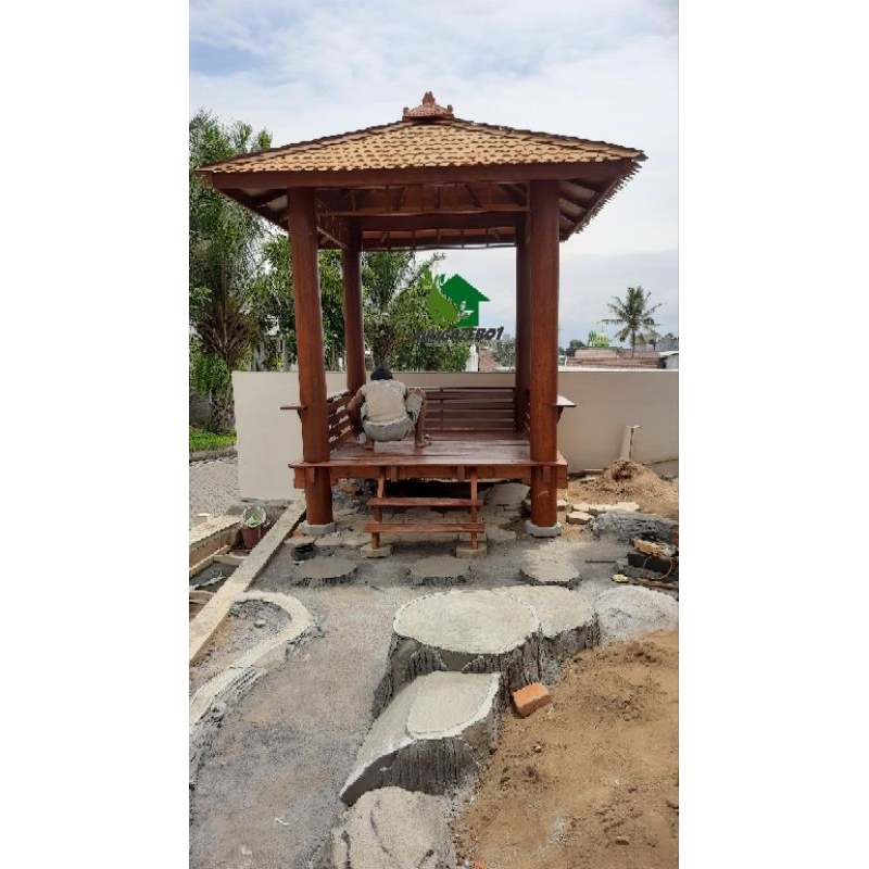 Dp gazebo kayu kelapa 3x3 / pesanan / gasebo / gazebo kayu / gazebo taman / gazebo kelapa / gszebo m