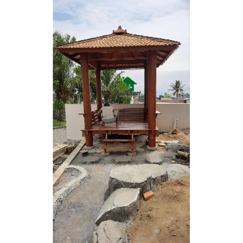 gazebo kayu kelapa 3x3 / pesanan / gasebo / gazebo kayu / gazebo taman / gazebo kelapa / gszebo mura