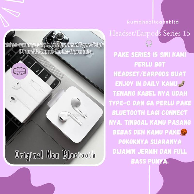 HEADSET/EARPODS IPHONE 15 15PRO 15PLUS 15PROMAX USB-C FULL BASS TANPA BLUETOOTH