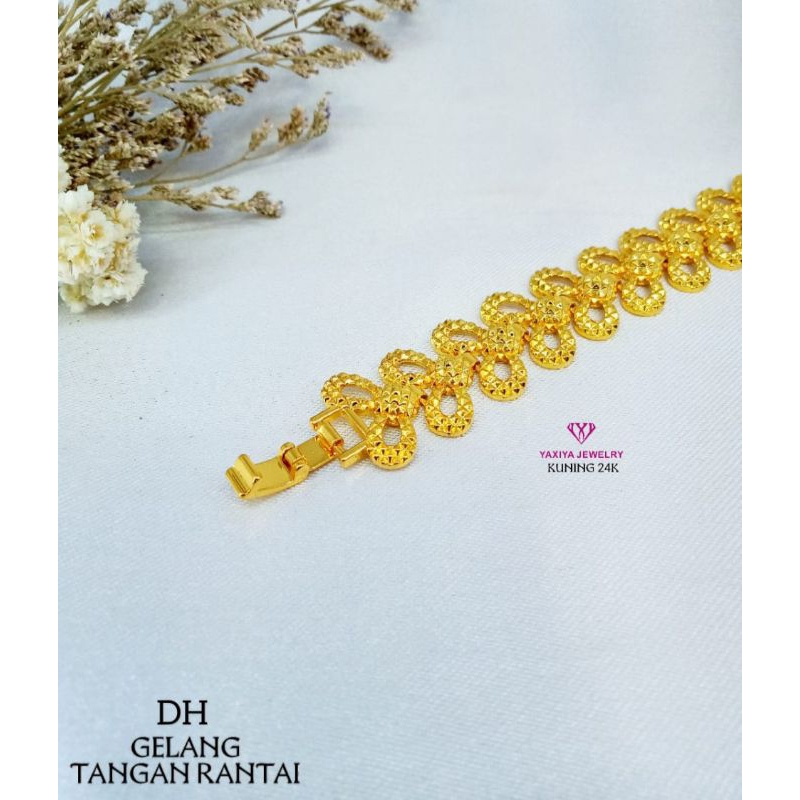 gelang motif rantai daun lapis emas yaxiya