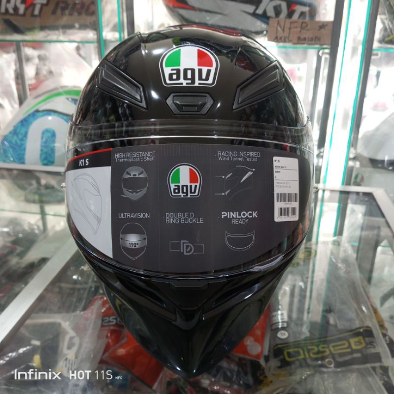 Helm AGV K1 S Solid Hitam Gloss