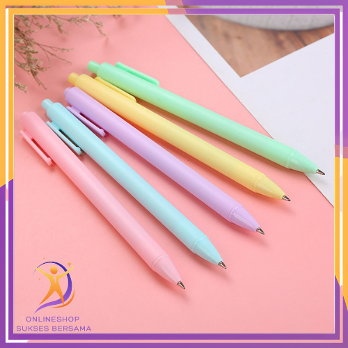 

OSB Pena Cetekan Macaroon Pulpen Warna Pastel Tinta Hitam Alat Tulis Sekolah Kantor Pen Warna Warni Bolpoint Polos Murah