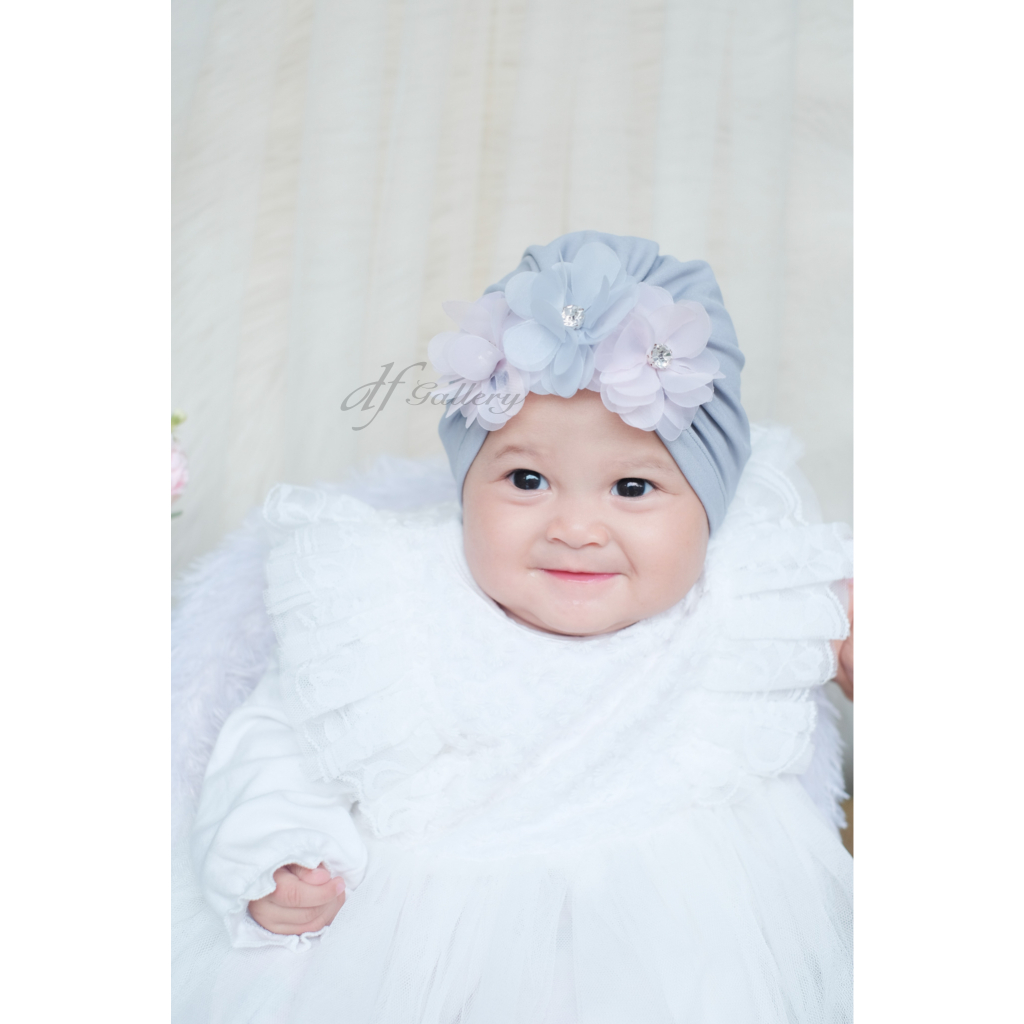 Turban Olivia Bunga Sorban Bayi Motif Polos | Ciput Baby NewBorn |  Topi Anak Perempuan | Turban Sor