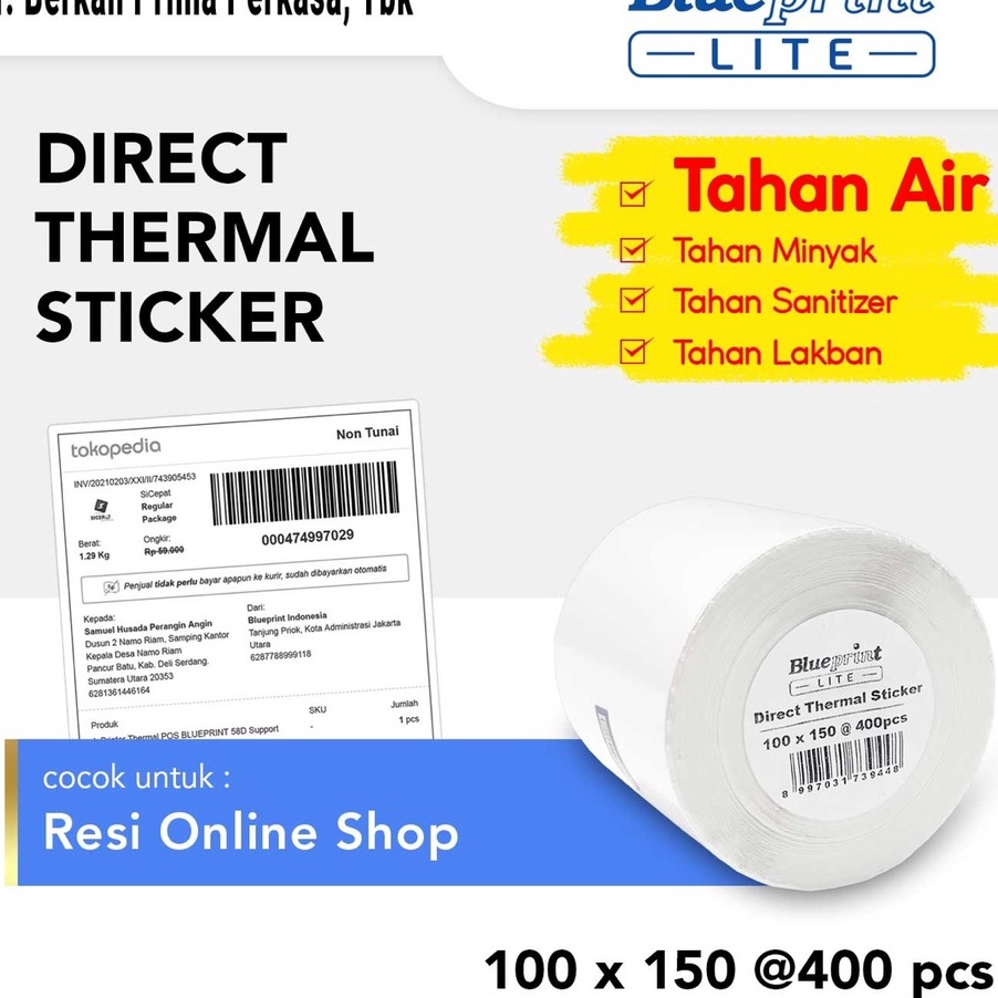

XG34448 Direct Thermal Sticker 1 x 15 Stiker Label Resi BLUEPRINT Lite 1x15 mm Isi 4pcs