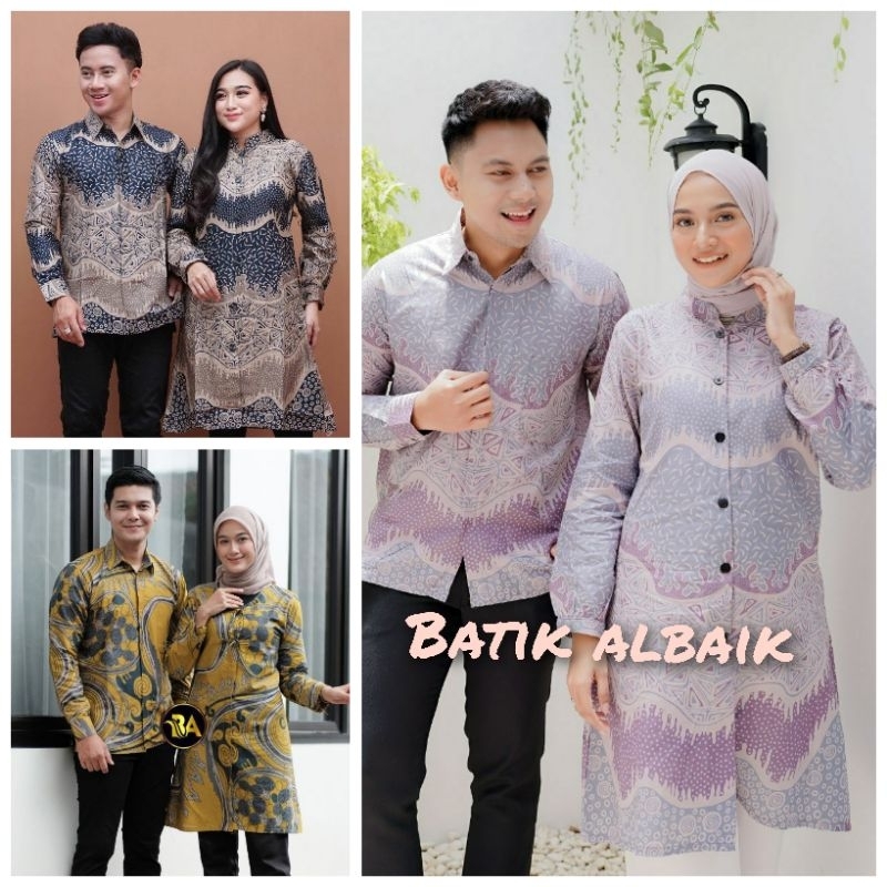 Batik Tunik Couple (Batik albaik) - Baju Batik Couple Terbaru Tunik Kemeja Lengan Panjang M L XL XXL Jumbo Ready