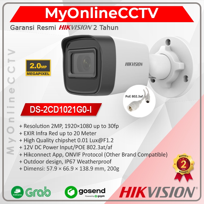 DS-2CD1021-I Hikvision DS 2CD1021G0 I IP Camera CCTV Outdoor POE WDR 2MP Garansi Resmi