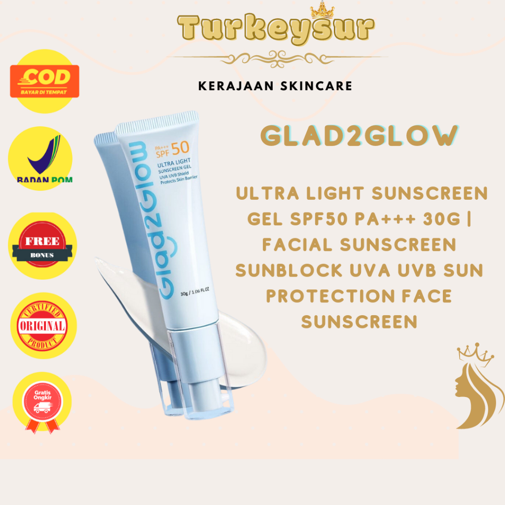 Glad2Glow Ultra Light Sunscreen Gel SPF50 PA+++ 30g | Facial Sunscreen Sunblock UVA UVB Sun Protecti